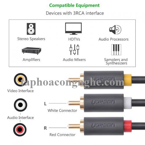 Ugreen 10526 3M màu Đen Cáp âm thanh Bông sen 3 ra 3 dương AV105 30010526